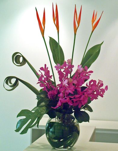 Pencil and Orchid Fishbowl Arrangement