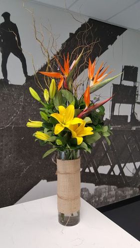Birds of Paradise and Lilies in Yellow