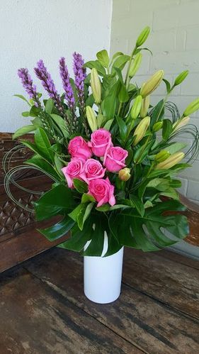 Liatris and Pink African Rose Corporate Vase Arrangement