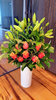 Cherry Brandy Roses and Lily Corporate Reception Arrangement