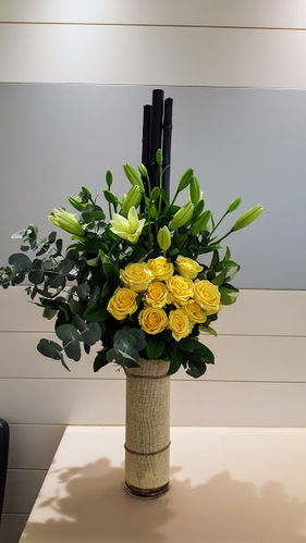 Bamboo, Gum and African Rose Corporate Reception Vase Arrangement